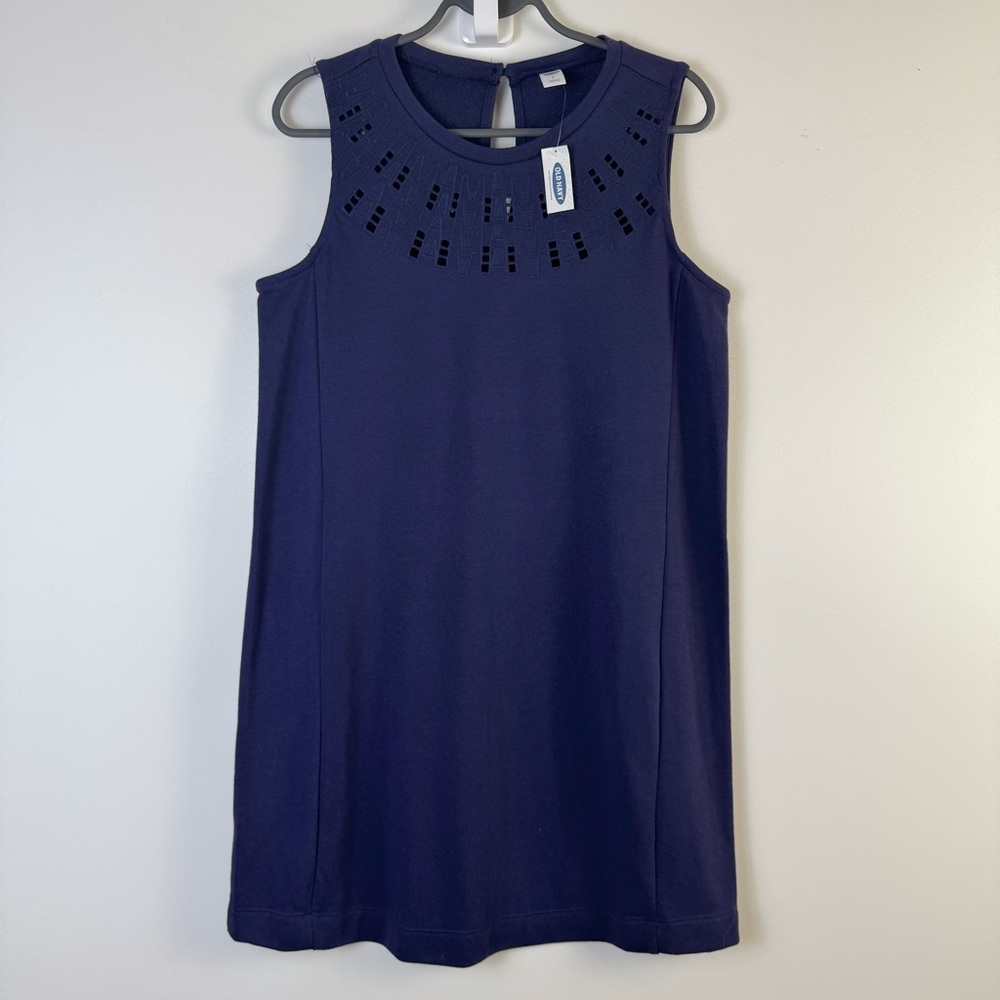 NWT Old Navy Small Navy Sleeveless Shift Dress Cutout Neck French Terry Casual